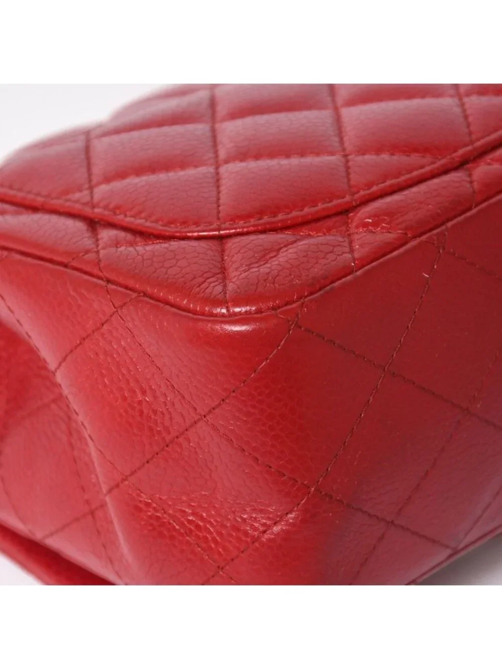 Chanel Mini Quilted 16 Chain Shoulder Bag Caviar Leather Red Silver